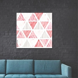 «Серебристо-розовые треугольники» в интерьере в стиле лофт с черной кирпичной стеной
