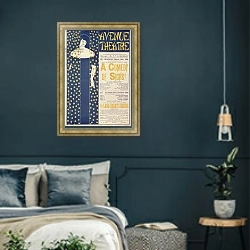 «Poster advertising 'A Comedy of Sighs', a play by John Todhunter, 1894» в интерьере классической спальни с темными стенами