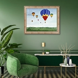 «Ballooning over the Cotswolds» в интерьере гостиной в зеленых тонах