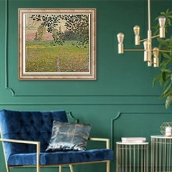 «Morning landscape, 1888» в интерьере в классическом стиле с зеленой стеной