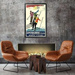 «Супербаньер-Люшон» в интерьере в стиле лофт с бетонной стеной над камином