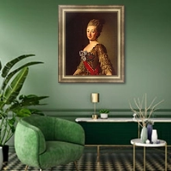 «Портрет великой княгини Натальи Алексеевны» в интерьере гостиной в оливковых тонах