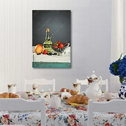 «Натюрморт с персиком, клубникой и черникой» в интерьере кухни в стиле прованс над столом с завтраком