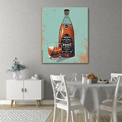 «Бутылка и стакан виски на гранж-фоне» в интерьере современной столовой