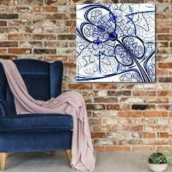 «Синий фрактал 2» в интерьере в стиле лофт с кирпичной стеной и синим креслом