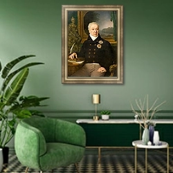 «Портрет Дмитрия Прокофьевича Трощинского 4» в интерьере гостиной в зеленых тонах