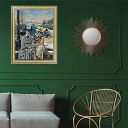 «Argenteuil, 1874» в интерьере классической гостиной с зеленой стеной над диваном
