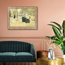 «Two Washerwomen Crossing a Small Park in Paris» в интерьере классической гостиной над диваном