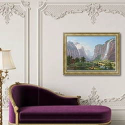 «Der Staubbach im Lauterbrunnenthal» в интерьере в классическом стиле над банкеткой