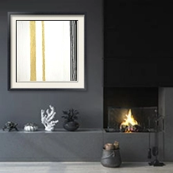 «Golden stripes» в интерьере гостиной в стиле минимализм с камином