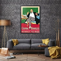 «Cognac Baralis» в интерьере в стиле лофт над диваном