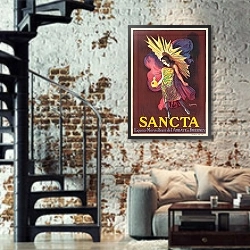«Sancta» в интерьере двухярусной гостиной в стиле лофт с кирпичной стеной