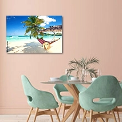 «Отдых под пальмой на пляже» в интерьере современной столовой в пастельных тонах