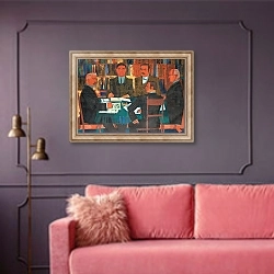 «Групповой портрет Сената Академии Карлсруэ» в интерьере гостиной с розовым диваном