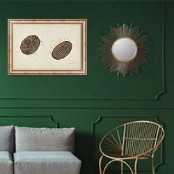 «Apothecary's Pill Coater» в интерьере классической гостиной с зеленой стеной над диваном