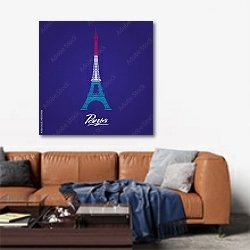 «Эйфелева башня в цветах французского флага» в интерьере современной гостиной над диваном