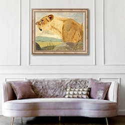«Head of a Lioness» в интерьере гостиной в классическом стиле над диваном