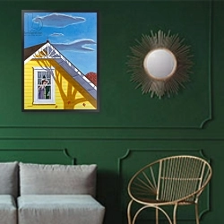 «Autumn Leaves, 2010» в интерьере классической гостиной с зеленой стеной над диваном