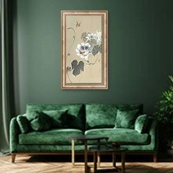 «Insects at bindweed» в интерьере зеленой гостиной над диваном
