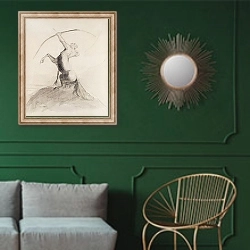 «Centaur Aiming at the Clouds» в интерьере классической гостиной с зеленой стеной над диваном