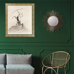 «Centaur Aiming at the Clouds» в интерьере классической гостиной с зеленой стеной над диваном