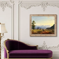 «A view of Triglav and Mittagskogel» в интерьере в классическом стиле над банкеткой