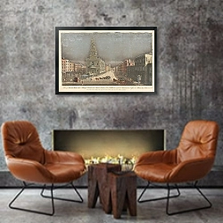 «A View of Somerset House with St. Mary’s Church in the Strand London» в интерьере в стиле лофт с бетонной стеной над камином