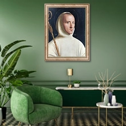 «Святой Хью» в интерьере гостиной в зеленых тонах