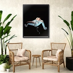 «Monroe, Marilyn 110» в интерьере комнаты в стиле ретро с плетеными креслами