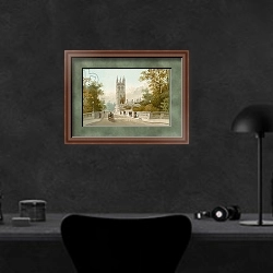 «Magdalen from the Bridge--Oxford» в интерьере кабинета в черных цветах над столом