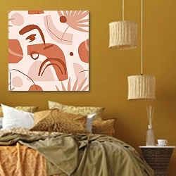 «Эмоции и листья 1» в интерьере спальни  в этническом стиле в желтых тонах