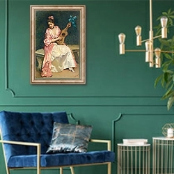 «Aline with guitar» в интерьере в классическом стиле с зеленой стеной
