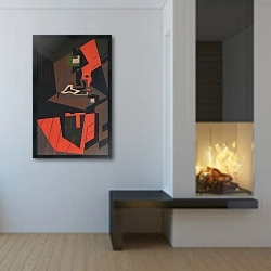 «Натюрморт с красной лампой» в интерьере в стиле минимализм у камина