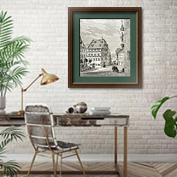 «Albrecht Durer house in Nuremberg, Germany. Created by Thrond and Terington, published on Le Tour du» в интерьере кабинета с кирпичными стенами над столом