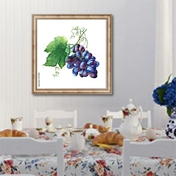 «Гроздь черного свежего винограда» в интерьере кухни в стиле прованс над столом с завтраком