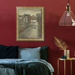 «Фургон застрял в снегу» в интерьере спальни с акцентной стеной