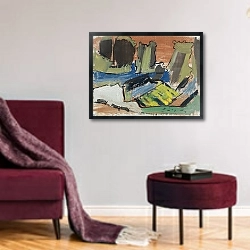 «Дождевые облака над Балмальпом» в интерьере гостиной в бордовых тонах