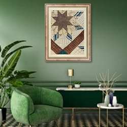 «Double Star Patchwork Quilt» в интерьере гостиной в зеленых тонах