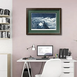 «Лунный кратер» в интерьере светлого кабинета над белым столом