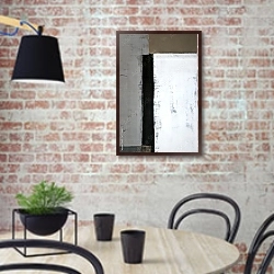 «Черно-бело-серая абстракция» в интерьере кухни в стиле лофт с кирпичной стеной