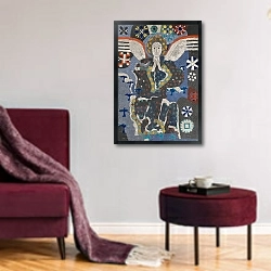 «Великий Ангел» в интерьере гостиной в бордовых тонах