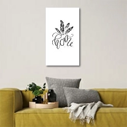 «'Home' - современный каллиграфический плакат в стиле бохо» в интерьере в скандинавском стиле с желтым диваном