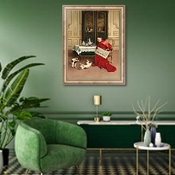 «Katzenspiele» в интерьере гостиной в зеленых тонах