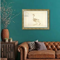 «Dorking Hen Skeleton, Lateral View, 1795-1806» в интерьере гостиной с зеленой стеной над диваном