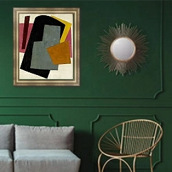 «Untitled Compositions» в интерьере классической гостиной с зеленой стеной над диваном
