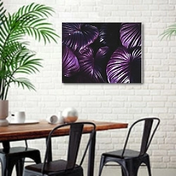 «Фиолетовые листья» в интерьере столовой в скандинавском стиле с кирпичной стеной