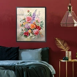 «A High Summer Bouquet» в интерьере спальни с акцентной стеной