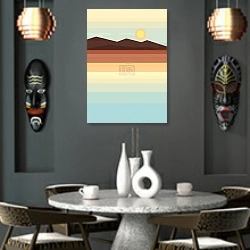 «Scandinavian landscape with sea and mountains» в интерьере в этническом стиле над столом