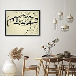 «Дома у подземного железнодорожного перехода в Дрездене» в интерьере столовой в стиле ретро