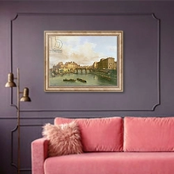 «The Pont Neuf, Ile de la Cite, Paris Mint and Conti Quay, 1832» в интерьере гостиной с розовым диваном